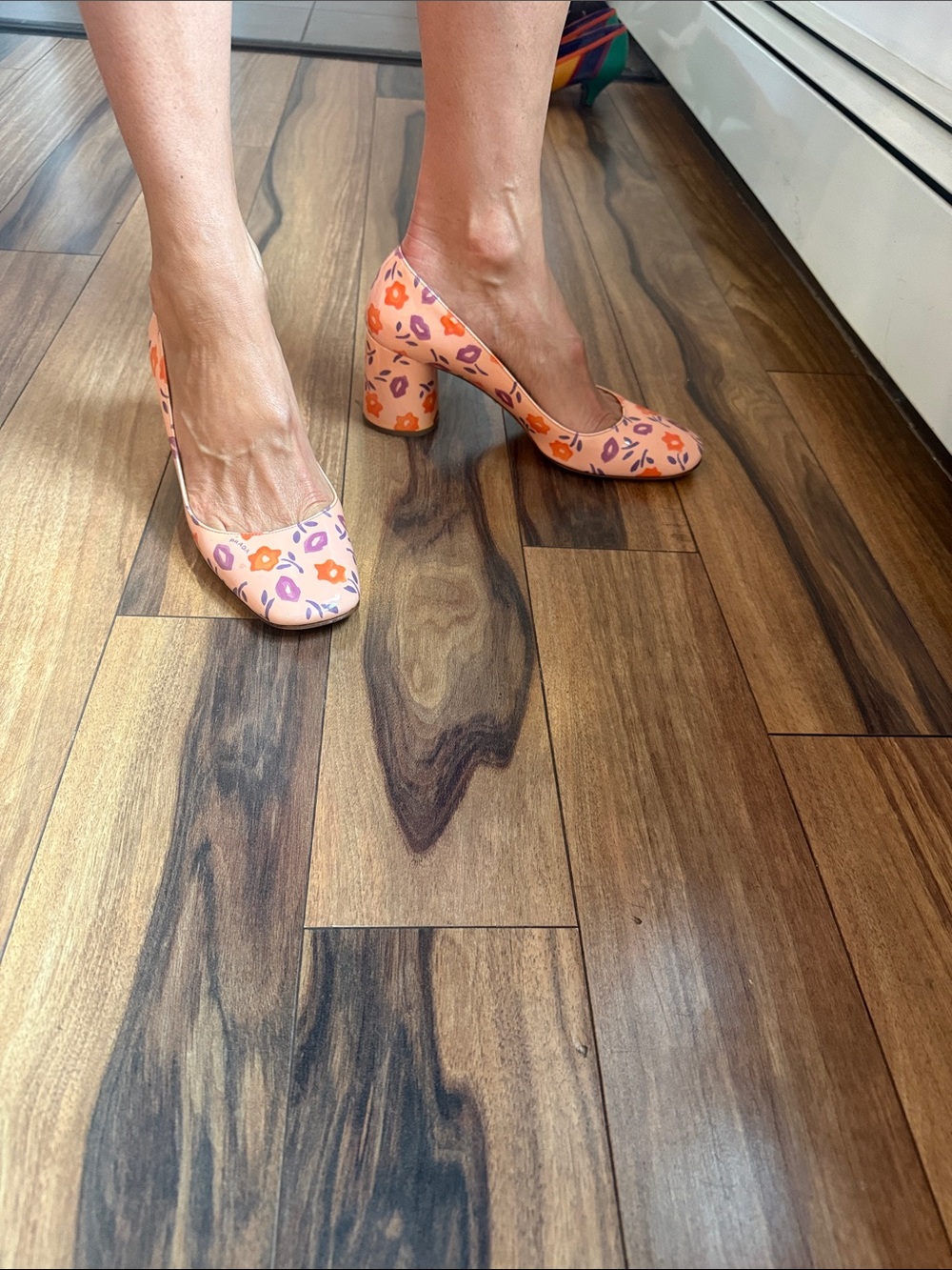 Prada Peach Floral Block Heel Pumps sz 39 - Picture 11 of 12